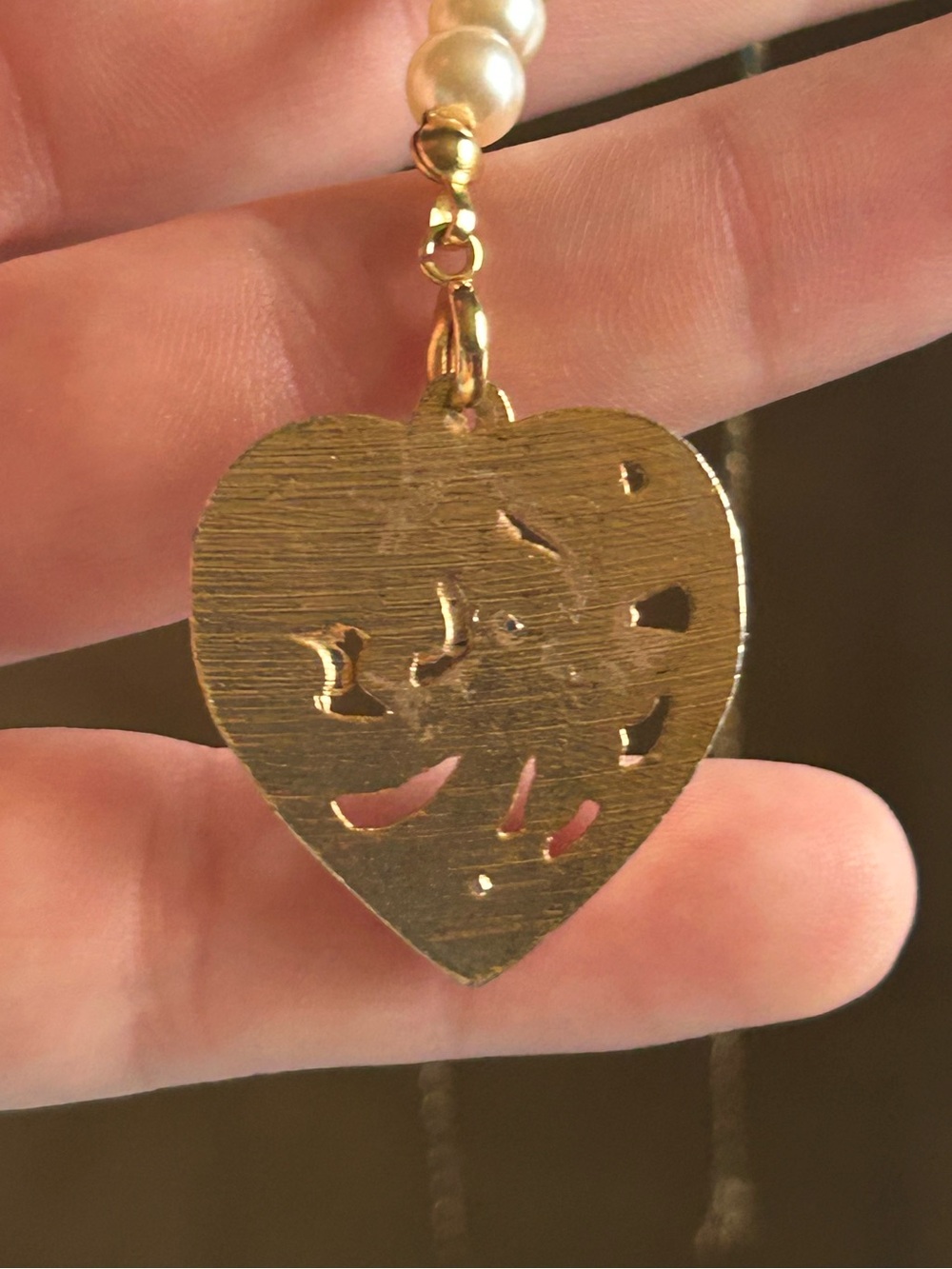 Vintage Gold Openwork Heart Pearl Charm Pendant Ribbon Bow Flower Upcycled - Picture 5 of 8